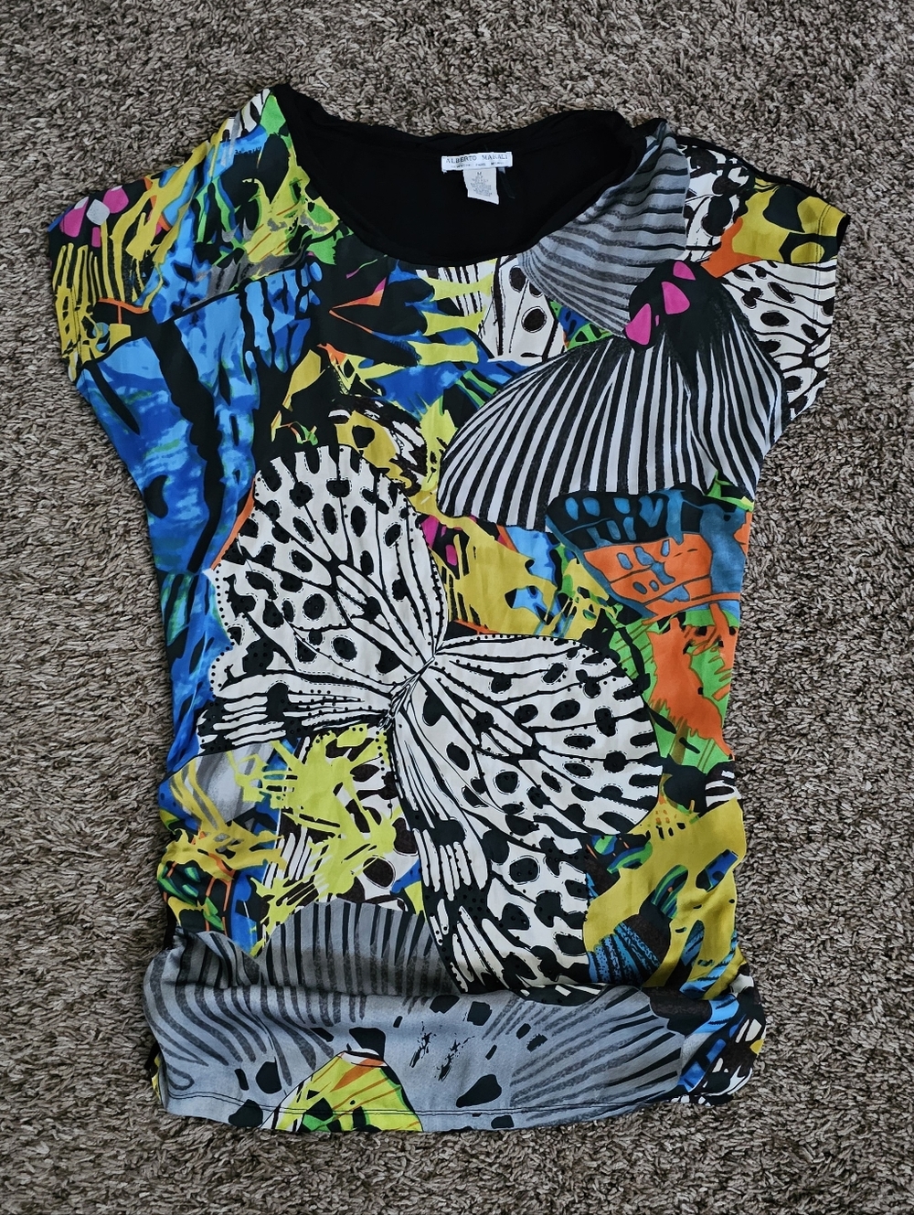 Alberto Makali Butterfly print bright Bodycon mini dress M tunic Medium floral